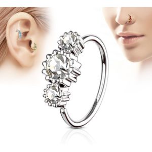 Piercing ring met drie heldere ronde diamantjes
