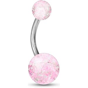 Navelpiercing met roze acryl glitter balletjes