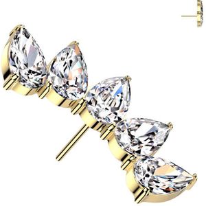 Threadless Titanium Gebogen Waaier Top met Vijf Traanvormige Kristalletjes - Goud - Helder