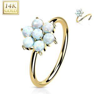 Massief Gouden Neus Ring met Gekleurde Opaalstenen / Kristallen Bloem