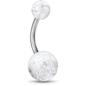 Navelpiercing met heldere acryl glitter balletjes