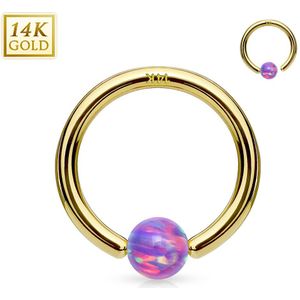 14Kt. gouden ball closure ring met vast opaal balletje - 0.8 mm - 2 mm - Opaal Paars