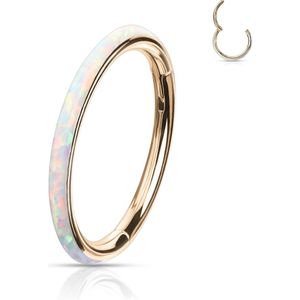 Gekleurde piercing ring met vast segment en opaal buitenzijde - 1.2 mm - 8 mm - Opaal Wit - Rosé Goud Titanium Plating