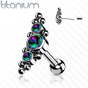 Threadless Titanium Cartilage Piercing met Kralen en Drie Gekleurde Steentjes - Vitrail (Regenboog)