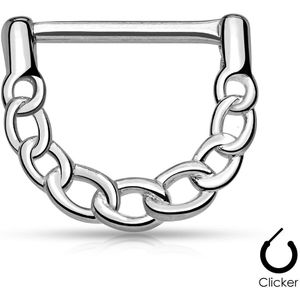 Zilvere tepelpiercing clicker met ketting - 316L Chirurgisch staal