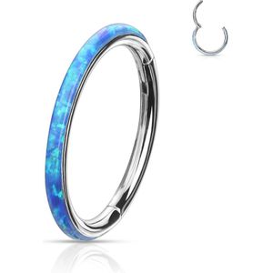 Gekleurde piercing ring met vast segment en opaal buitenzijde - 1.2 mm - 8 mm – Opaal Blauw
