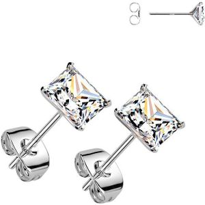 .925 Zilveren Oorknopjes met Vierkant Kristalletje - Zilver - 4 mm