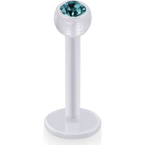 Acryl labret met gekleurd kristal in top bal - 10 mm - 4 mm - aqua