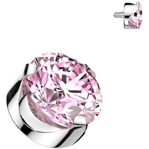 Intern Geschroefd Titanium Topje met Prong Set Steentjes met Platte Achterkant - Zilver - 1.2 mm - 3 mm - Roze