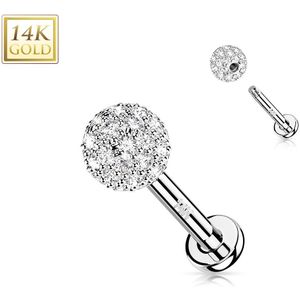 14kt. Gouden Labret Stud met Platte Achterkant en met Steentjes Belegde Top14kt. Gouden Labret Stud met Platte Achterkant en met Steentjes Belegde Top