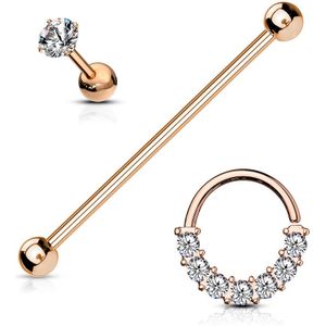 Oor kraakbeen set voor industrial piercing en helix/tragus - Rosé Goud