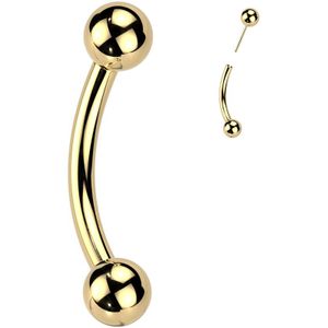 Threadless Titanium Gebogen Barbell met één vast Balletje - Goud - 1.2 mm - 12 mm
