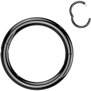 Basic Titanium Segment Ring met Haak Sluiting - Zwart - 1.2 mm - 7 mm