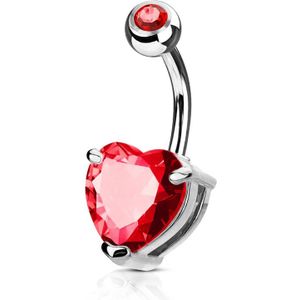 Navelpiercing met rode hartvormige diamant - 5 & 7 mm