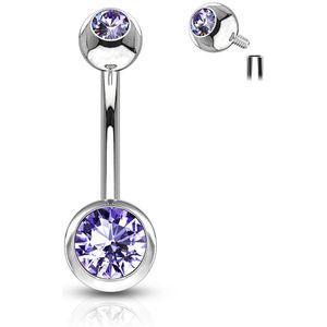 Navelpiercing met intern geschroefde steen - Tanzanite