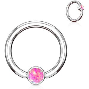 Ball closure ring met roze Opaal in cilinder - 1.6 mm - 10 mm - 4 mm