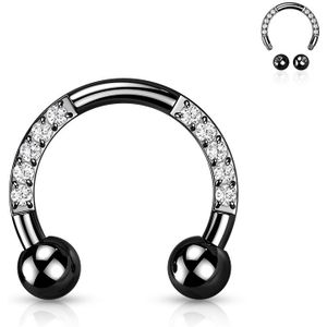 Circular Barbell van Titanium met Kristallen Front - Zwart - 8 mm - Helder