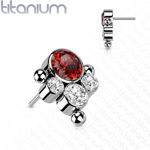 Massief Titanium Threadless Top met Meerdere Kleuren (Opaal) Steentjes - Zilver - Red