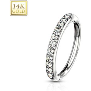 Multifunctionele buigbare 14Kt. gouden piercing ring met heldere kristallen – 0.8 mm – 6 mm – Wit Goud