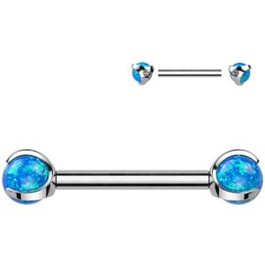 Tepel Barbell van Titanium met Opaal Stenen Balletjes - Blauw