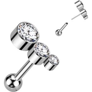 Titanium Oor Stud met trio van Kristallen - Helder