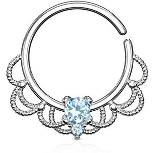 Platinum piercing ring met filigraan en aqua edelsteentjes