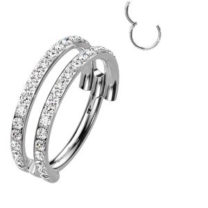 Titanium Segmentring met Staantjes Belegd Dubbel Staafje - Zilver - 8 mm