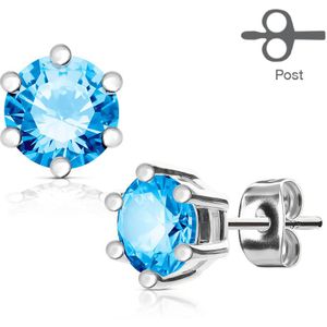 Paar oorbellen met aqua prong set diamant - 3 mm
