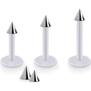 Acryl labret met stalen spike als top – 10 mm – 2.5 mm