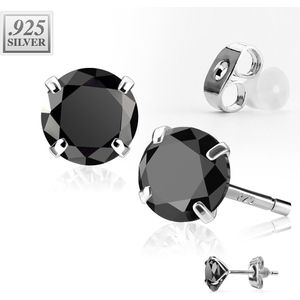 Paar .925 sterling zilveren oor studs met ronde kristalletjes – 10 mm – Zwart