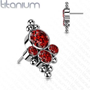 Massief Titanium Threadless Poot Figuurtje Top met Gekleurde Steentjes en Kralen - Zilver - Red