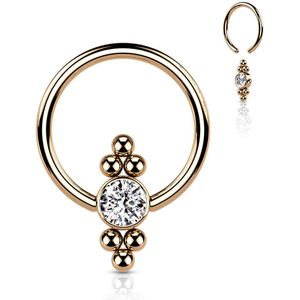 Ball Closure Ring met Rond Steentje en Dubbel Kralen Cluster - Rosé Goud - 1.0 mm - 8 mm