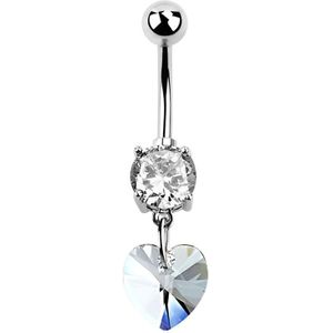 Navelpiercing met kristallen en swarovski hart kristal hanger - 8 mm