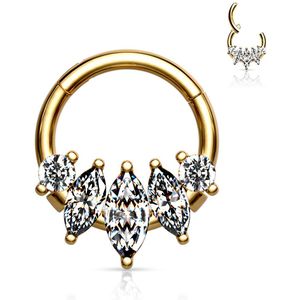 Piercing ring met vast segment en 5 marquise juweeltjes – Goud