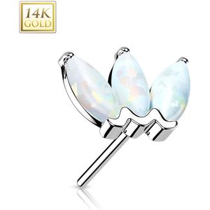 14kt. Gouden Threadless Triple-Marquise Top met Gekleurde Opaal Steen - Wit Goud - Opaal Wit