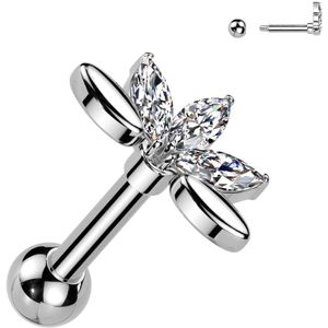 Cartilage Stud met Waaier Top van 3 Markies Geslepen Steentjes - Zilver - Helder