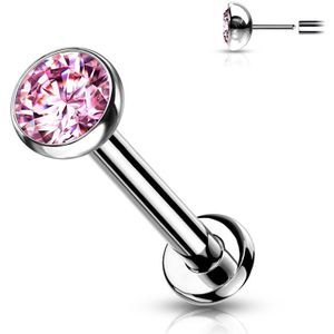 Titanium Threadless Labret Stud met Bezet gezette top – 1.2 mm – 6 mm – 3 mm – Roze