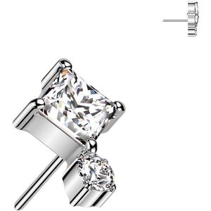 Threadless Diamant Gevormde Top met Rond Steentje gemaakt van Titanium - Zilver - Helder