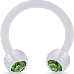 Flexibele bioflex circular barbell met gekleurde kristallen - 1.2 mm - 10 mm – 4 mm – Groen
