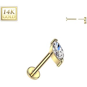 14k Gouden Threadless Labret met Markies Geslepen Steentje met een dikte van 0.8 mm - 6 mm