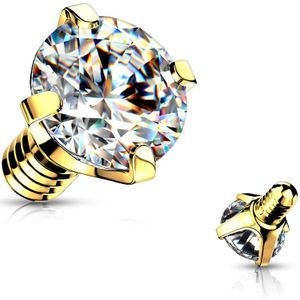 Intern geschroefde piercing top met gekleurd prong set kristal – 1.6 mm – Goud – 4 mm