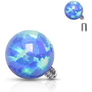 Intern geschroefde piercing top met gekleurde opaal bal - 1.2 mm – Opaal Blauw