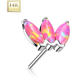 14kt. Gouden Threadless Triple-Marquise Top met Gekleurde Opaal Steen - Wit Goud - Opaal Roze