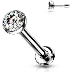 Titanium Threadless Labret Stud met Bezet gezette top – 0.8 mm – 8 mm – 3 mm – Helder