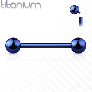 Intern geschroefd gekleurde massief titanium barbell piercing - 12 mm - Blauw