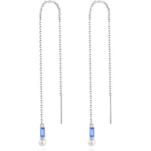 Zilveren Ketting Oorbellen met sierlijk blauw Kristal