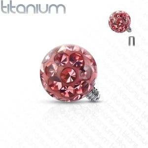 Intern geschroefde massief titanium piercing bal met epoxy kristallen - 1.6 mm – Roze – 4 mm