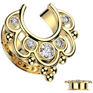 Double Flared Tunnel met Bloemen Filigraan en Steentjes - Goud - 25 mm