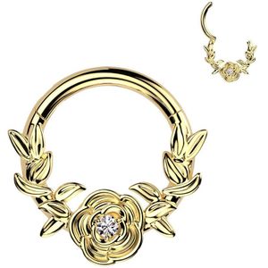 Segment Ring met Front Facing Roos en Takjes gemaakt van Titanium - Goud - 8 mm
