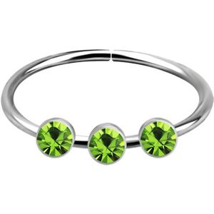 Piercing ring van .925 sterling zilver met 3 kristallen als top – Groen